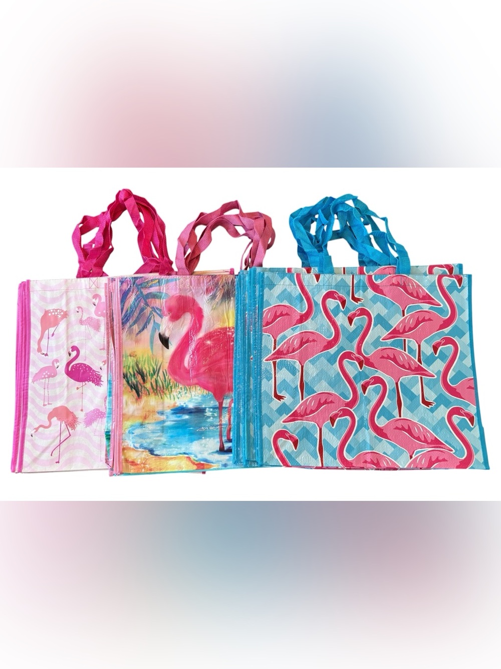 NEW Lot of 13 TJ Maxx Flamingo Reusable Tote Bags Beach Shopping Grocery